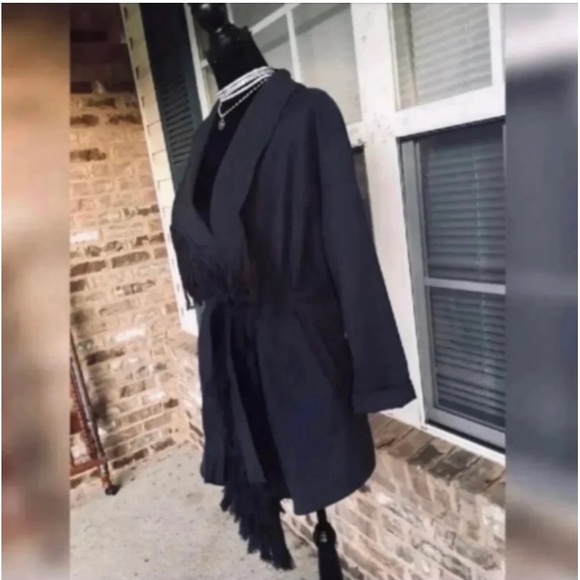 NEW FRINGE BELTED COAT WITH POCKETS - Picture 4 of 11